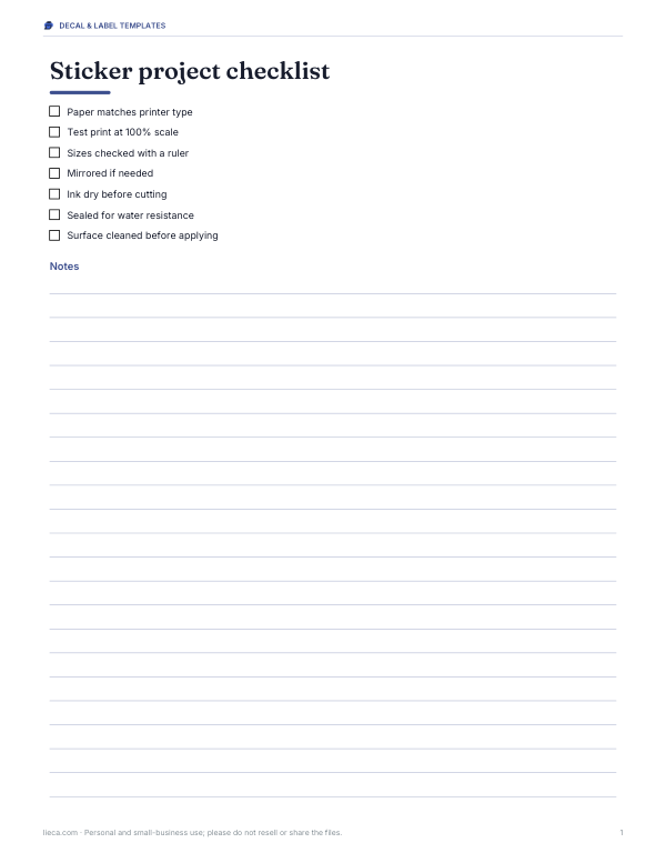 Preview of Printable Sticker Project Checklist
